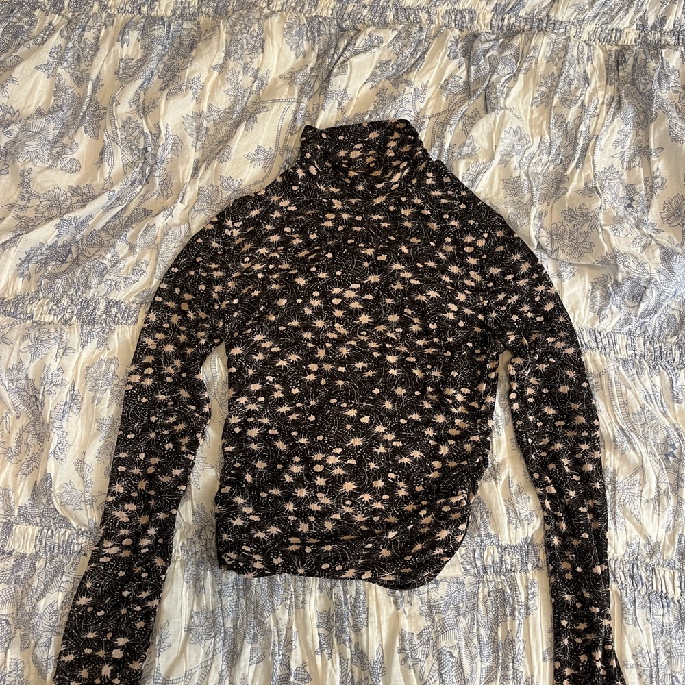 Black and Light Pink Floral Turtleneck Sweater